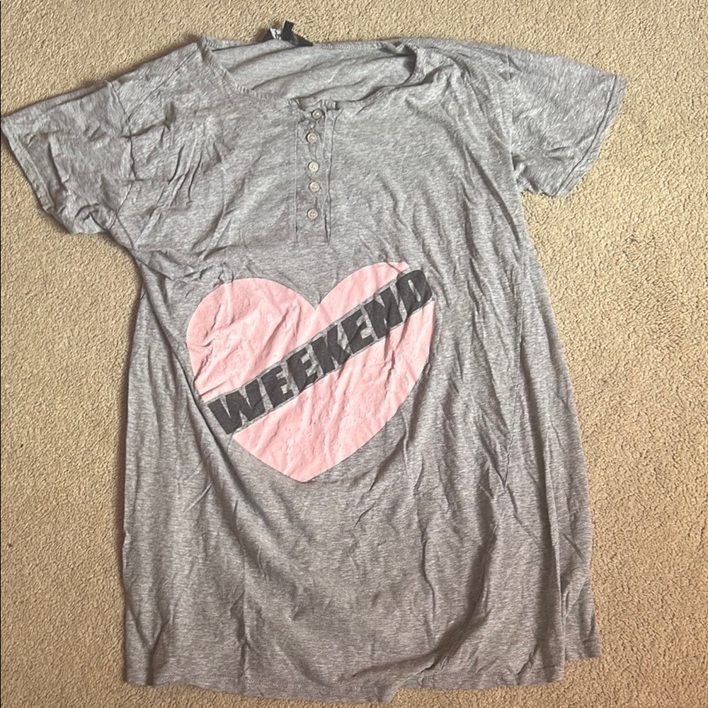 Gray T-Shirt with Pink Heart Night Gown